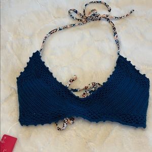 Blue crochet swim top